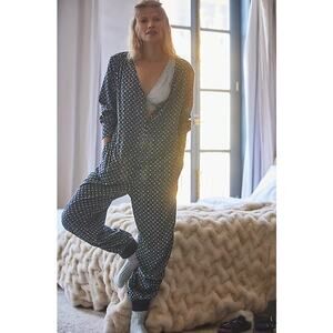 Anthropologie Alexandra Farmer Flannel Lounge Jumpsuit Geometric Blue Size Large